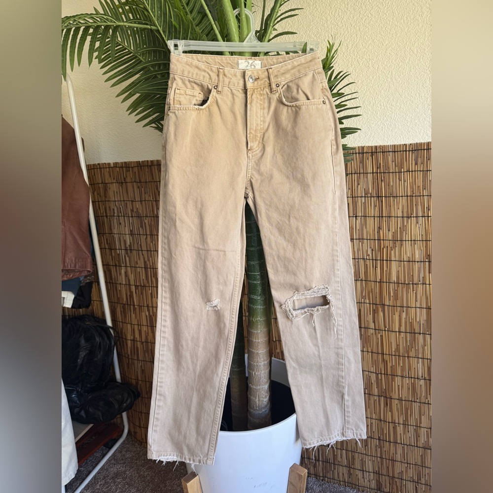 Free People We The Free Dakota Straight Leg jeans in tan